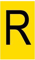 Mini letter R, geel zwart 22,8 x 38 mm - 12/vel