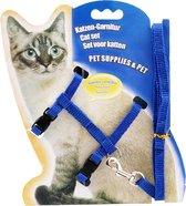 Leshuang®️ Kat - Katten - Kattentuigje met Looplijn - Kattenhalsband met Belletje - Looplijn Kat - Tuigje Kat - Blauw