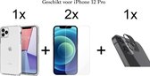 iPhone 12 Pro hoesje siliconen case transparant cover - 2x iPhone 12 Pro Screen Protector + 2x Camera Lens Screenprotector