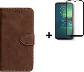 Motorola Moto E20 Hoesje - Motorola Moto E20 Screenprotector - Wallet Bookcase Bruin + Full Screenprotector
