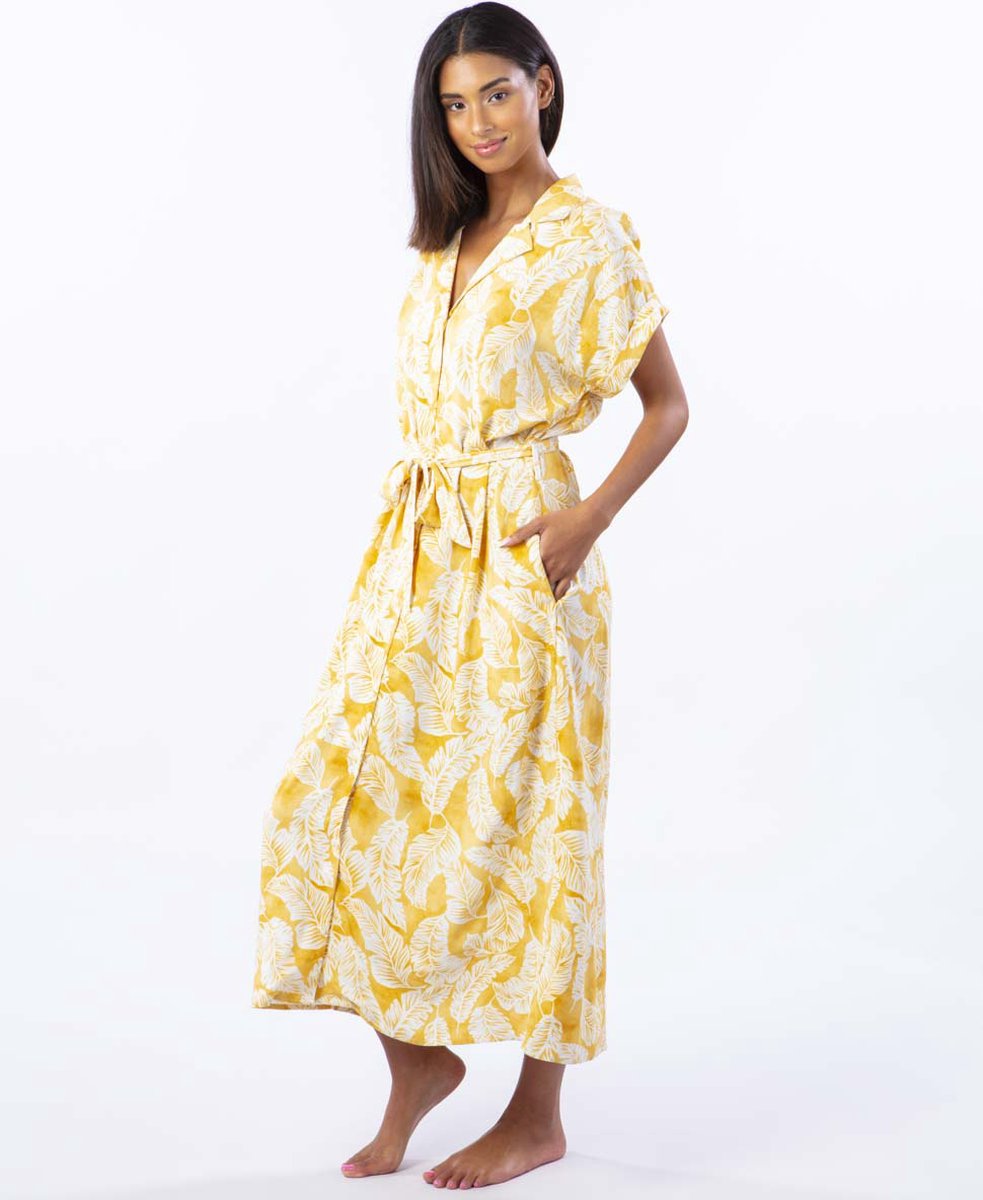 Summer Palm Shirt Dress Geel