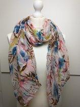 Lange dames sjaal Helen gebloemd motief roze wit blauw zwart geel bruin