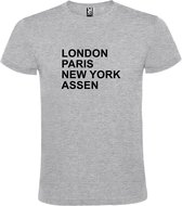 Grijs t-shirt met " London, Paris , New York, Assen " print Zwart size S