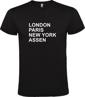 Zwart t-shirt met " London, Paris , New York, Assen " print Wit size XXXXL