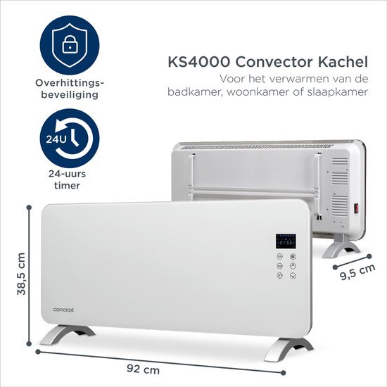 Concept KS4000 Convectorkachel – Elektrische Kachel – Geschikt voor Badkamer, Woonkamer en Slaapkamer – Wit