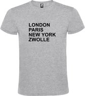 Grijs t-shirt met " London, Paris , New York, Zwolle " print Zwart size XXL