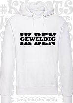 IK BEN GEWELDIG heren hoodie - Wit - Maat XL - lange mouwen - Met capuchon en steekzakken - leuke truien | sweaters - grappig - humor - quotes - kwoots - Arrogant