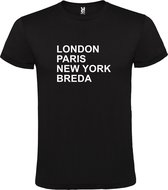 Zwart t-shirt met " London, Paris , New York, Breda " print Wit size XS