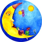 Muurcirkel - Wandcirkel - Maan / maanmannetjes in sprookjes setting - Kinderschilderij  - Dibond - ⌀ 50 cm - Binnen en Buiten - Incl. ophangsysteem