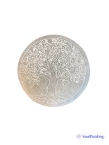 Soulfloating Oplaadsteen - Seleniet Coaster / Schijf - Levensboom Gravure (Tree of Life)