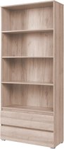 InspireMe- Boekenkast, vakkenkast met twee lades, Boekenrek, rek, opbergrek met 4 niveaus, boekenplank - BxDxH (92x34x204) M03 MOON (Sonoma eik)