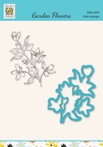 HDCS015  Nellie Snellen Snijmal & clearstamp set Tuinbloemen 1 - Magnolia - mal en stempel bloem