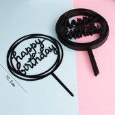 taart topper happy birthday - zwart - verjaardag - taartversiering