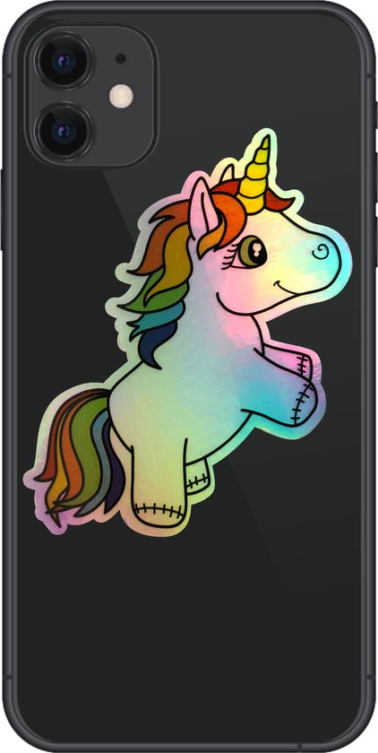 Eenhoorn sticker - holografisch - vinyl - wit met regenboogkleuren