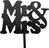 Taartdecoratie versiering| Taart topper| Cake topper| Huwelijk |Bruiloft | Mr & Mrs |Zwart Glitter | Papier karton | 14x10 cm