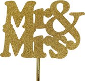 Taartdecoratie versiering| Taart topper| Cake topper| Huwelijk |Bruiloft | Mr & Mrs |Goud Glitter | Papier karton | 14x10 cm