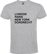 Grijs t-shirt met " London, Paris , New York, Dordrecht " print Zwart size XS