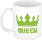 1x Cadeau Queen beker / mok - wit met groene bedrukking - 300 ml keramiek - witte bekers