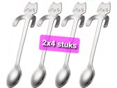 Kattenhebbedingen - Theelepels - koffie lepeltjes - Hangende Kat - 8 stuks - zilver