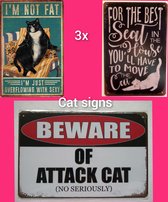 Kattenhebbedingen - 3x wandbord - 3x cat sign - 3x Katten tekstbord - attack cat - not fat - best seat