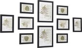 NaSK - fotolijst, set van 10 fotolijsten - 2 stuks 20 x 25 cm, 4 stuks 13 x 18 cm en 4 stuks 10 x 15 cm, gemaakt van vezelplaat, zwart