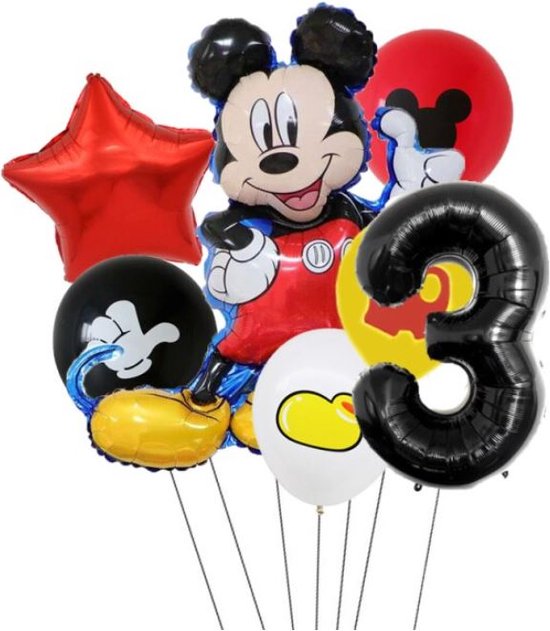 Ballonnen set - 7 stuks ballonnen - Mickey Mouse - thema - verjaardag - 3 jaar - Rood