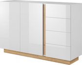 Dressoir - Commode - Kast - 2 deuren + 4 lades - 138,2 cm-90,5 cm- 40 cm -wit + artisan eiche -SALTA K  138