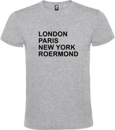Grijs t-shirt met " London, Paris , New York, Roermond " print Zwart size XL