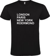 Zwart t-shirt met " London, Paris , New York, Roermond " print Wit size S