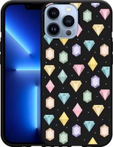 Geschikt voor Apple iPhone 13 Pro Max Hoesje Zwart Diamonds - Designed by Cazy