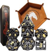 DnD Hollow Dragon Metal dice set XL Deluxe+ - Inclusief Blazium Dice Tray & Metal Case – Copper Black – Dungeons and Dragons metalen dobbelstenen