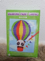 Diamond painting canvas, Panda in ballon, 18 x 23 cm, vierkante steentjes