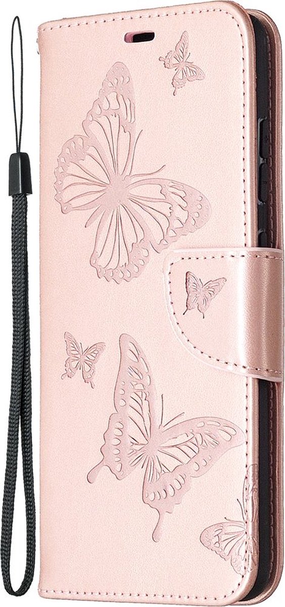 Mobigear Telefoonhoesje geschikt voor Samsung Galaxy S20 FE Hoesje | Mobigear Butterfly Bookcase Portemonnee | Pasjeshouder voor 2 Pasjes | Telefoonhoesje voor Pinpas / OV Kaart / Rijbewijs - Roségoud