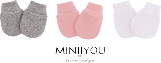 MINIIYOU - Per 3 paar | Baby krabwantjes meisjes roze | 0-2 maanden | anti krabwanten newborn