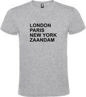 Grijs t-shirt met " London, Paris , New York, Zaandam " print Zwart size L