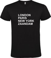 Zwart t-shirt met " London, Paris , New York, Zaandam " print Wit size XXXXXL