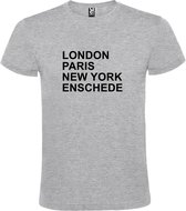 Grijs t-shirt met " London, Paris , New York, Enschede " print Zwart size XXL