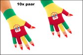 10x Paar Vingerloze handschoenen rood/geel/groen met wapen Limburg - Carnaval thema feest optocht festival