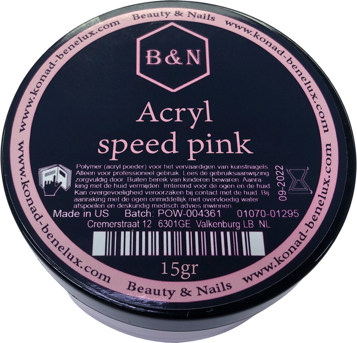 Acryl - speed pink - 15 gr | B&N - acrylpoeder - VEGAN - acrylpoeder