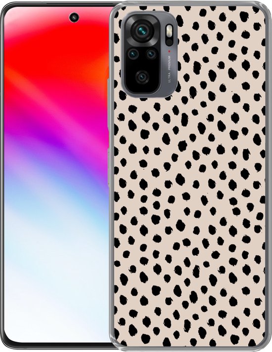Coque Xiaomi Redmi Note 10 - Pois - Zwart - Beige - Coque de téléphone en Siliconen