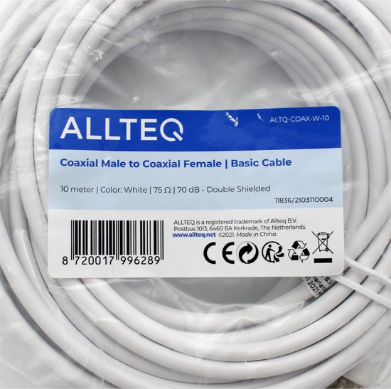 Oppervlakkig Oh Bounty Premium Coax Kabel - Dubbel afgeschermd - IEC Coax Kabel voor TV - Wit - 20  meter - Allteq | bol.com