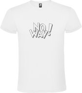 Wit t-shirt tekst met 'NO WAY'  print Zilver size L