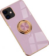 iPhone 12/12 Pro hoesje met ring - Kickstand - iPhone - Goud detail - Handig - Hoesje met ring - 5 verschillende kleuren - zalm roze - Grijs/blauw - Donker groen - Zwart - Paars