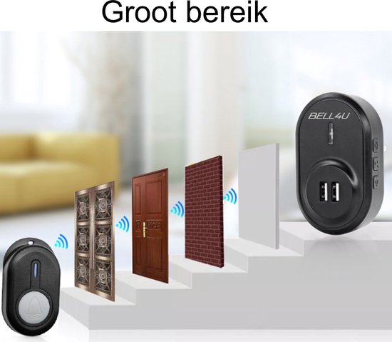Bell4U Kinetische Draadloze Deurbel - Plug & Play - 1 Ontvangers - Waterdicht - Bereik Tot 100 Meter - Met USB connector — afbeelding 4