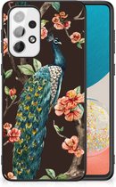 Siliconen Back Cover Geschikt voor Geschikt voor Samsung Galaxy A73 Telefoon Hoesje met Zwarte rand Pauw met Bloemen
