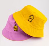 Reversible bucket hat - vissershoedje - eend - roze/geel - zonnehoed - omkeerbaar