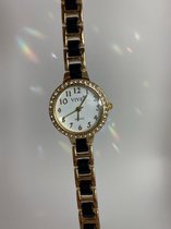 Horloge Elegant - Met stenen zirconia - Polshorloge - Zwart met Goud