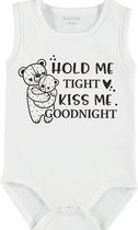 Baby Rompertje met tekst 'Hold me tight, kiss me goodnight' | mouwloos l | wit zwart | maat 50/56 | cadeau | Kraamcadeau | Kraamkado