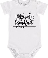 Baby Rompertje met tekst 'I had boobs for breakfast' | Korte mouw l | wit zwart | maat 62/68 | cadeau | Kraamcadeau | Kraamkado