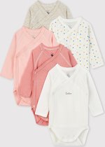 Petit Bateau Set van 5 babybody's in biokatoen Meisjes Rompertje - Maat 68